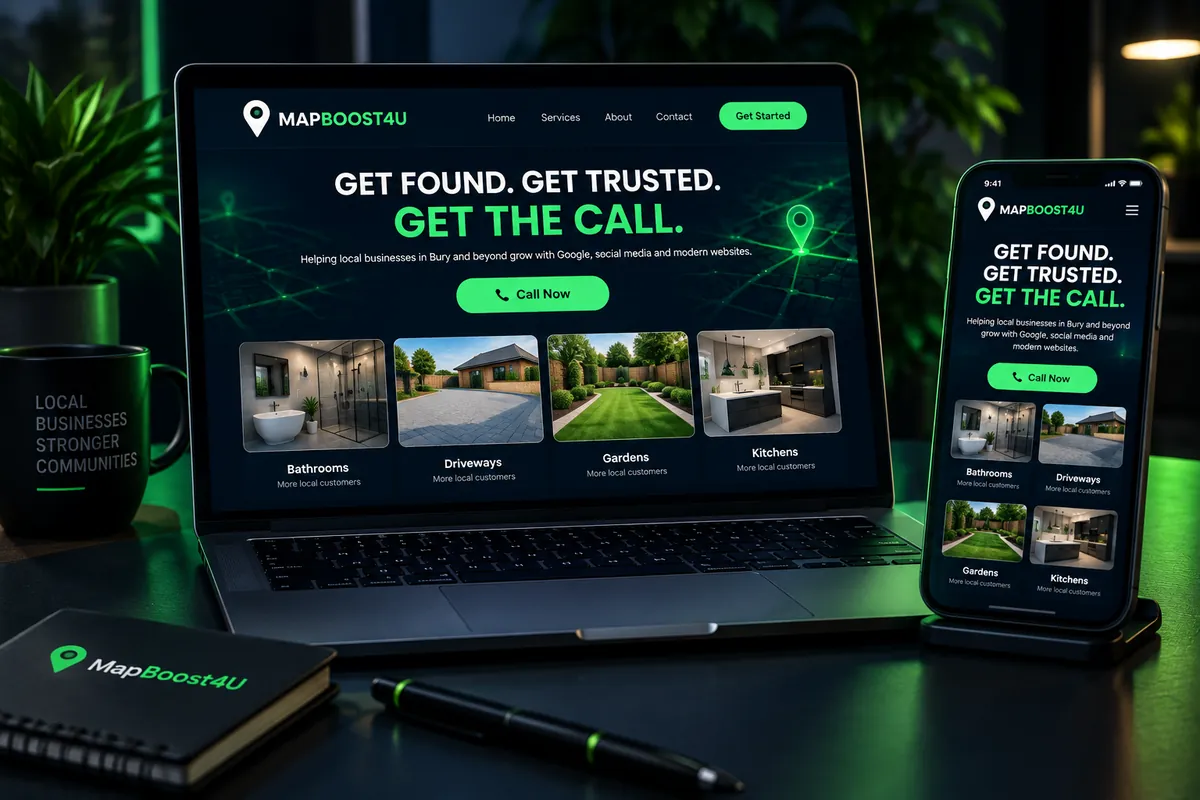 Example of a modern small business website on a laptop and phone